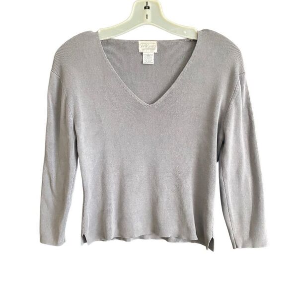 Willi Smith Gray Long Sleeve V-Neck Silk Blend Sweater. Size Large. - Picture 6 of 8